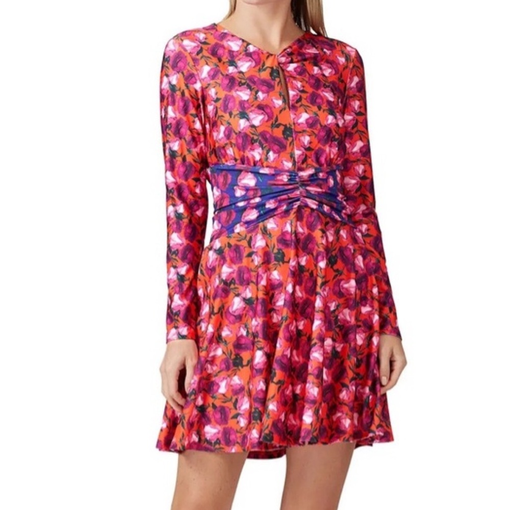 Delfi Collective stretchy skater Floral Long Sleeve Dress in Red and Pink